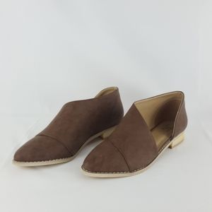Brown Vegan Leather Side Cut Out Flats Size 8